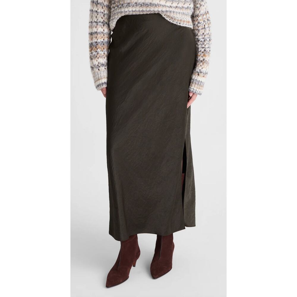 Madewell | NWT Satin Maxi Slip Skirt Midnight Olive | Sz 2
